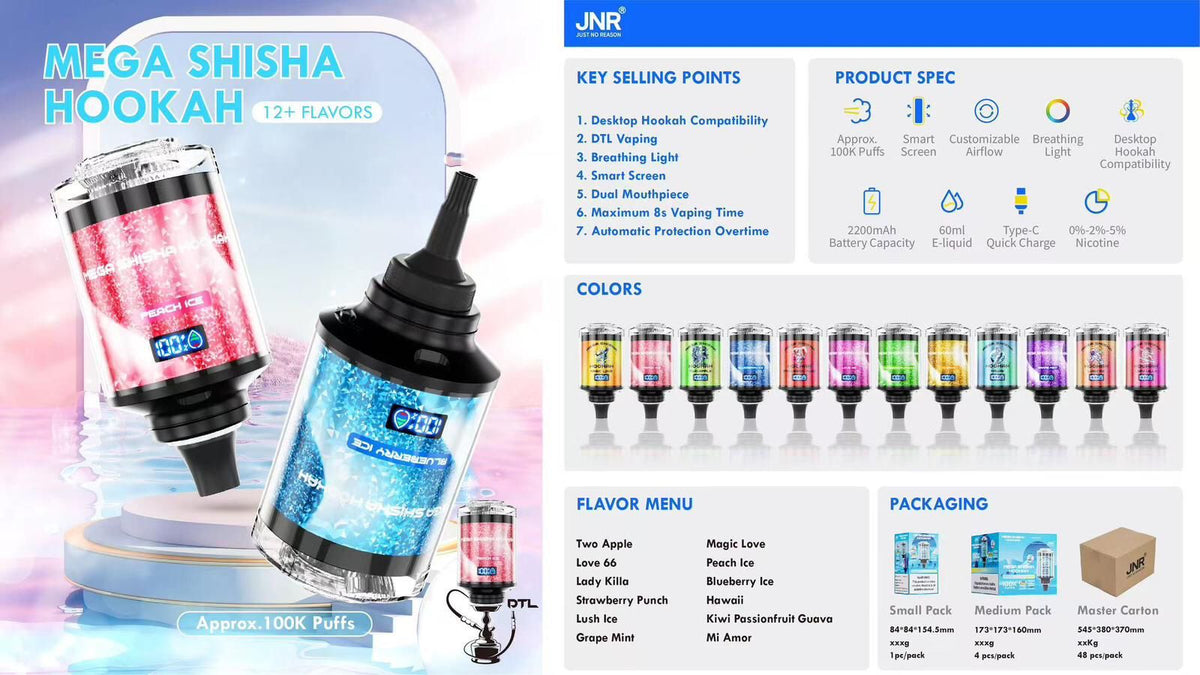 JNR Mega Shisha Hookah 100k Puffs Disposable Vape (Box of 4) Euro City Vape JNR Mega Shisha Hookah 100k Puffs Disposable Vape (Box of 4) Euro City Vape